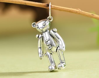Sterling Silver Pendants for Necklace,Silver Jewelry ,Cartoon Necklace Pendant，Small Animal,Gifts for Friends,Movable Limbs Bear Pendants