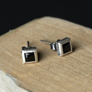 Square Black Stud Earrings,Silver Earring Jewelry,Everyday Earrings,Gifts for Her,Unique Earrings,Men&#39;s Women&#39;s Earrings,Ear Accessory