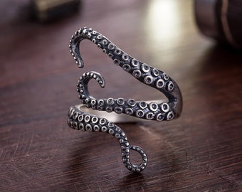 Octopus Ring,925 Sterling Silver,Octopus Jewelry for Men ,Women&#39;s Ring ,Unisex Ring,Mens Ring,Asymmetrical Ring,Punk Style,Adjustable Ring