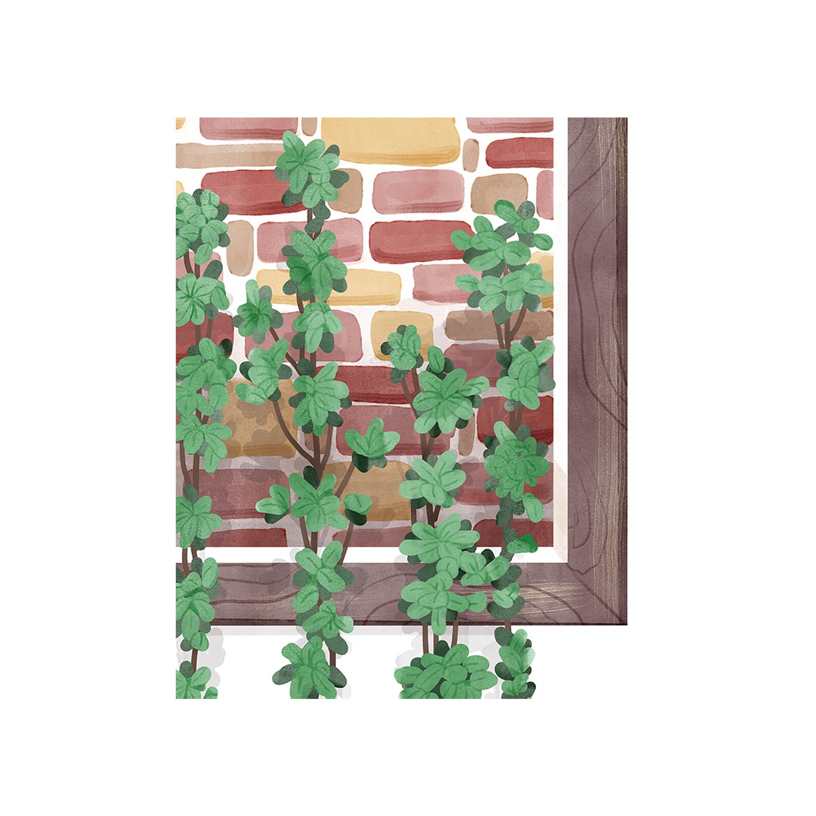 The Brick walls and vine plants digital drawing wall Etsy