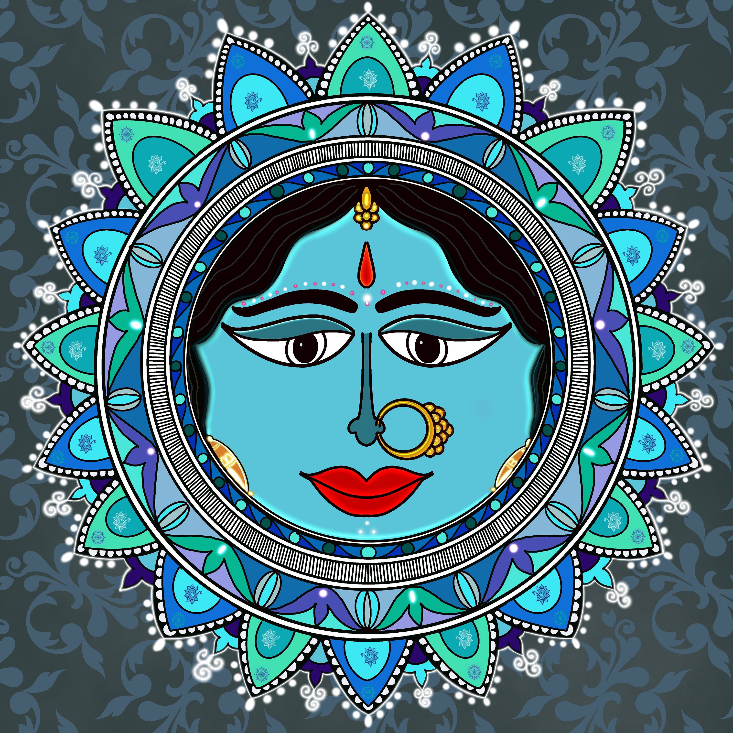 Folk art inspired Sun and Moon set Art Prints Etsy