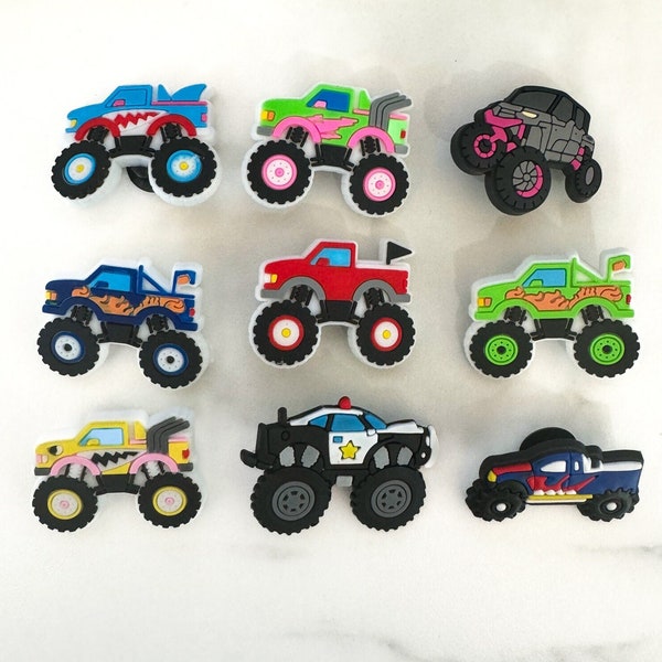 FREE mystery charm with purchase, Hot Wheels inspired croc charms, pvc charms, monster truck shoe charms, truck jibbitz, croc charms