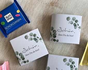 Gastgeschenk Banderole für Ritter Sport Mini Schön dass Du da bist Hochzeit Tischdeko Feier Geburtstag