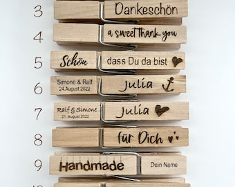 5 wooden clothespins for gifts, tags, wedding, handmade