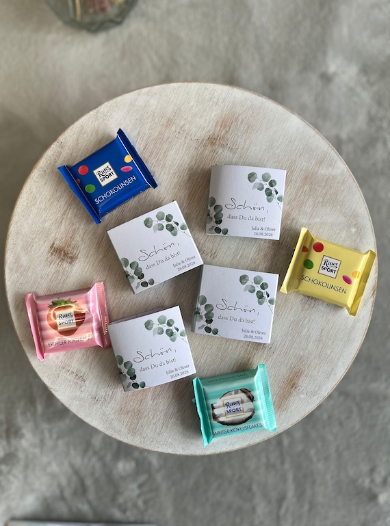 Personalisierte Banderole Gastgeschenk für Ritter Sport Mini  Schön dass Du da bist Hochzeit Tischdeko  Geburtstag Party Feier