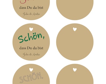 18 Anhänger aus Kraftpapier für Geschenke, Tags, Hochzeit, Handmade personalisierbar rund 6cm