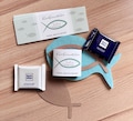 Personalized band for Confirmation, Communion, Baptism "Fish" Party Favor Ritter Sport Mini Nice to see you Table Decoration