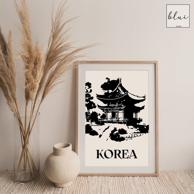 Korea Printable Art, Korean Temple Poster, Temple Korea Print, Landmark