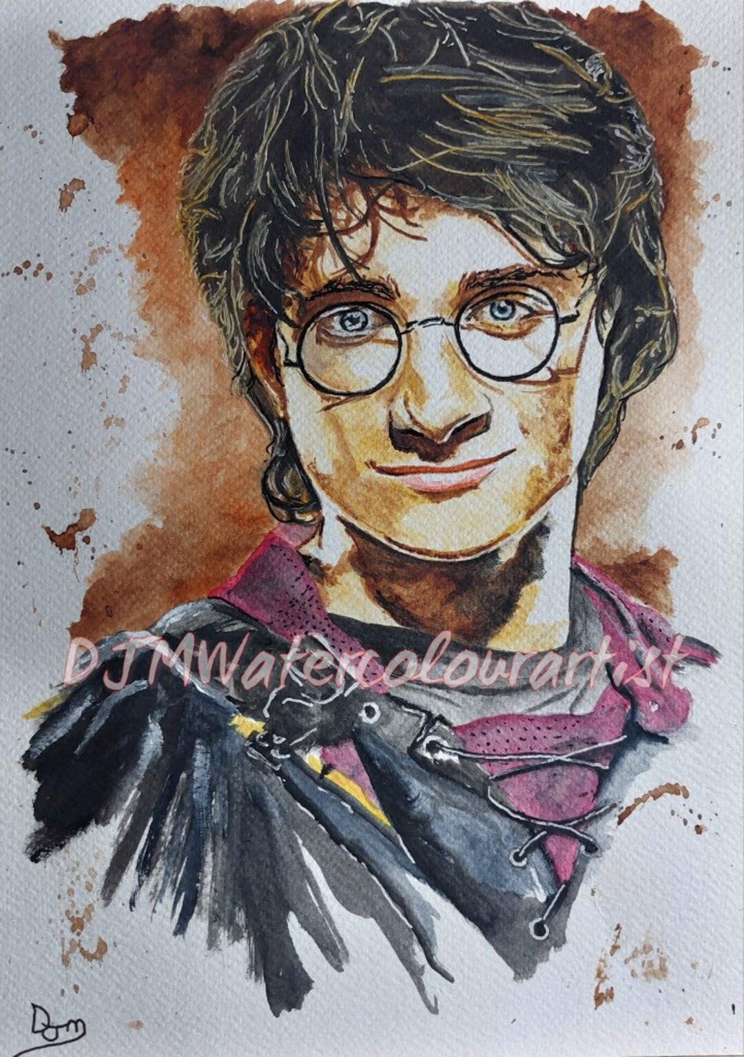 Harry Potter Watercolour Painting of Actor Daniel Radcliffe. Etsy