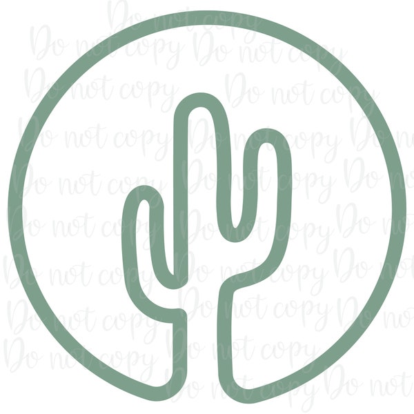 Green retro circle cactus png digital download