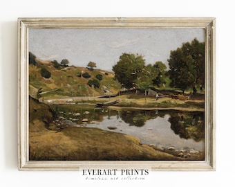 Vintage Fluss Gemälde, Wanddekor auf dem Land, Bauernhaus Druck | DRUCKBAR #207