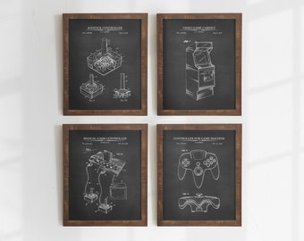 Retro Gaming Patent Prints - Set of 4 - Printable Patent Artwork, Retro Game Console Wall Art, Game Room Decor, Geek Gift, INSTANT DOWNLOAD