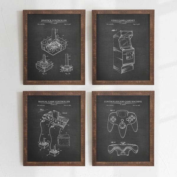 Retro Gaming Patent Prints - Set of 4 - Printable Patent Artwork, Retro Game Console Wall Art, Game Room Decor, Geek Gift, INSTANT DOWNLOAD