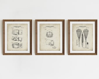 Lacrosse Patent Prints - Set of 3 - Printable Patent Artwork, Vintage Lacrosse Wall Art, Lacrosse Player Gift  - INSTANT DOWNLOAD