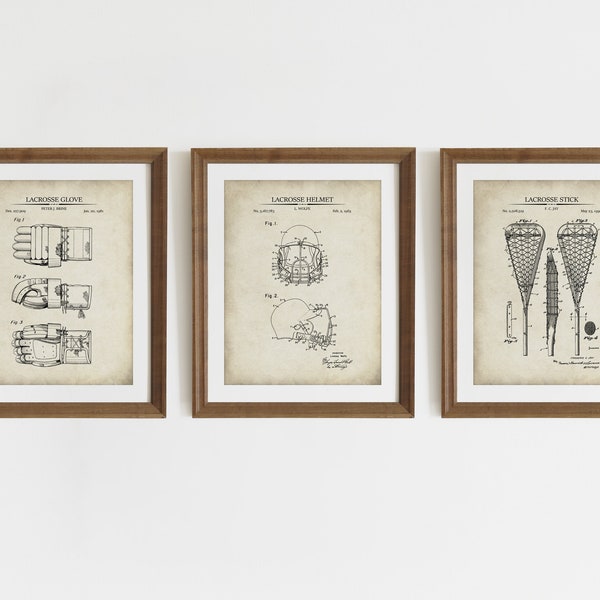 Lacrosse Patent Prints - Set of 3 - Printable Patent Artwork, Vintage Lacrosse Wall Art, Lacrosse Player Gift  - INSTANT DOWNLOAD