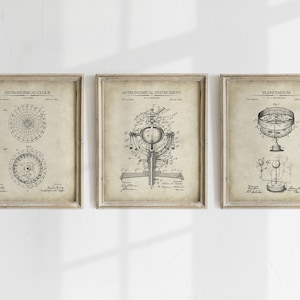 Astronomy Patent Prints - Set of 3 - Tools of an Astronomer, Printable Patent Artwork ,  Invention Drawings  - INSTANT DOWNLOAD
