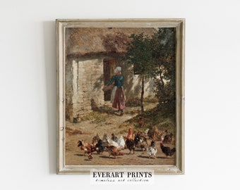 Antique Farmhouse Painting, Vintage Country Decor, Farm Life Print, Printable Wall Art | #164 , INSTANT DOWNLOAD