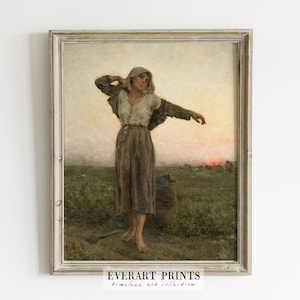 French Country Painting, Tired Gleaner at Sunset, Farmhouse Wall Art, Vintage French Print, Printable File, #55 , INSTANT DOWNLOAD