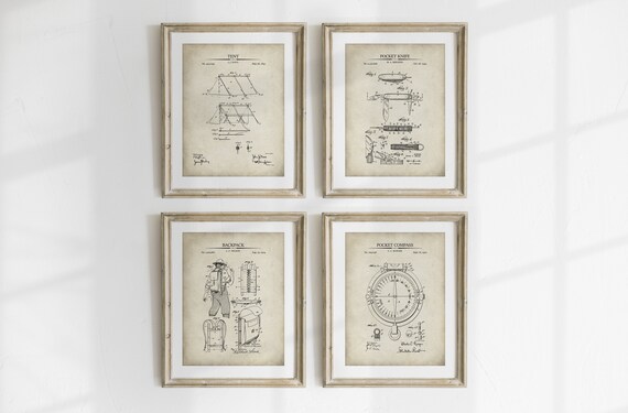 Boy Scout Patent Prints - Set of 4 - Printable Patent Artwork , Camping Wall Art, Printable Vintage Camping Posters - INSTANT DOWNLOAD