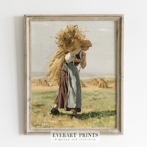 Vintage Summer Print, Woman in the Fields, Antique Country Painting, Printable Wall Art | #43 , INSTANT DOWNLOAD