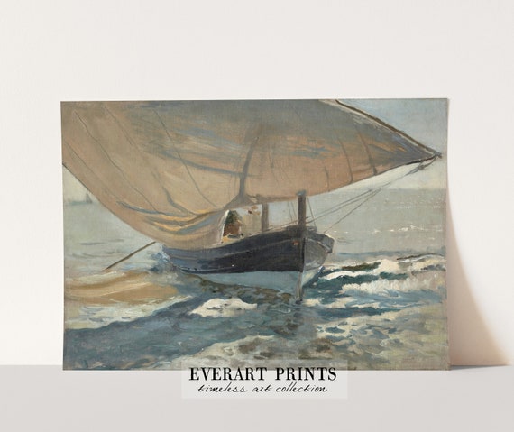 Vintage Sailboat Painting, Coastal Print, Muted Tone Beach Decor , Printable Wall Art | #1 , INSTANT DOWNLOAD