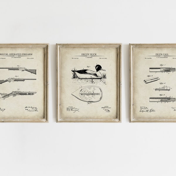Duck Hunting Patent Prints - Set of 3 - Printable Patent Artwork, Duck Hunting Wall Art, Hunter Gift, Vintage Room Decor -  INSTANT DOWNLOAD