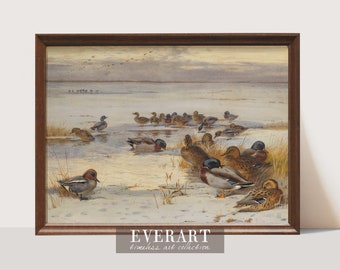 Winter Wall Art, Ducks in a Snowy Marsh, Digital PRINTABLE, w134