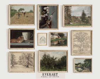 Spring Farmhouse Gallery Wall Print Set - 10 Printable Vintage Paintings & Sketches - PRINTABLE #GW17