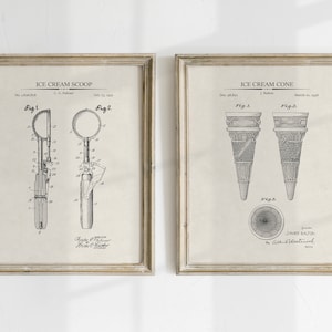 Ice Cream Patent Prints - Set of 2 - Printable Patent Artwork, Vintage Ice Cream Wall Art, Ice Cream Decor  - INSTANT DOWNLOAD