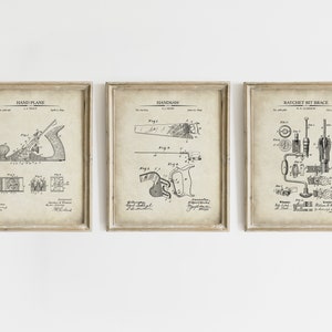 Impresiones de patentes de carpintería - Conjunto de 3 - Ilustraciones de patentes imprimibles, Arte de pared de carpintería vintage, carteles imprimibles - DESCARGA INSTANTE