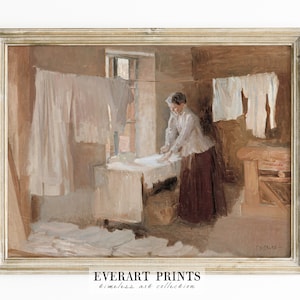 Vintage Laundry Painting, Woman Ironing, Farmhouse Wall Art, Printable File, #368 , INSTANT DOWNLOAD