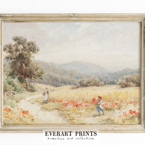 Vintage Landscape Print, Field with Flowers, Farmhouse Decoration | Printable Painting, #50 , INSTANT DOWNLOAD