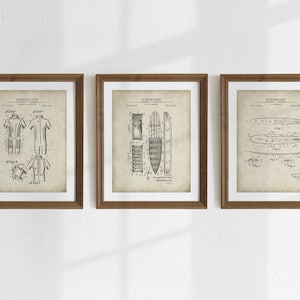 Surfen Patent Kunstdrucke - 3er Set - Druckbare Patent Kunstwerke, Surfen Wandkunst, Geschenk für Surfer - SOFORTIGER DOWNLOAD