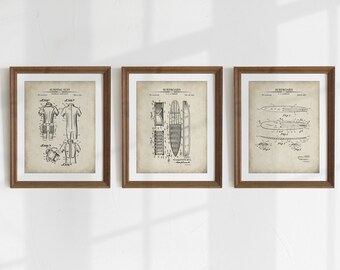 Surfing Patent Art Prints - Set of 3 - Printable Patent Artwork, Surfing Wall Art, Gift for Surfers - INSTANT DOWNLOAD