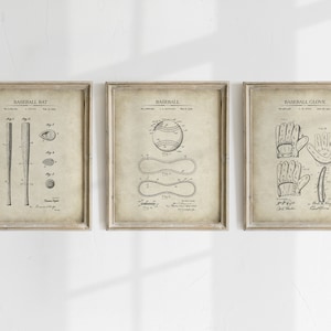 Baseball Patent Prints - Set of 3 - Printable Patent Artwork ,  Baseball Invention Drawings  - Baseball Wall Art - INSTANT DOWNLOAD