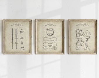 Baseball Patent Prints - Set of 3 - Printable Patent Artwork ,  Baseball Invention Drawings  - Baseball Wall Art - INSTANT DOWNLOAD