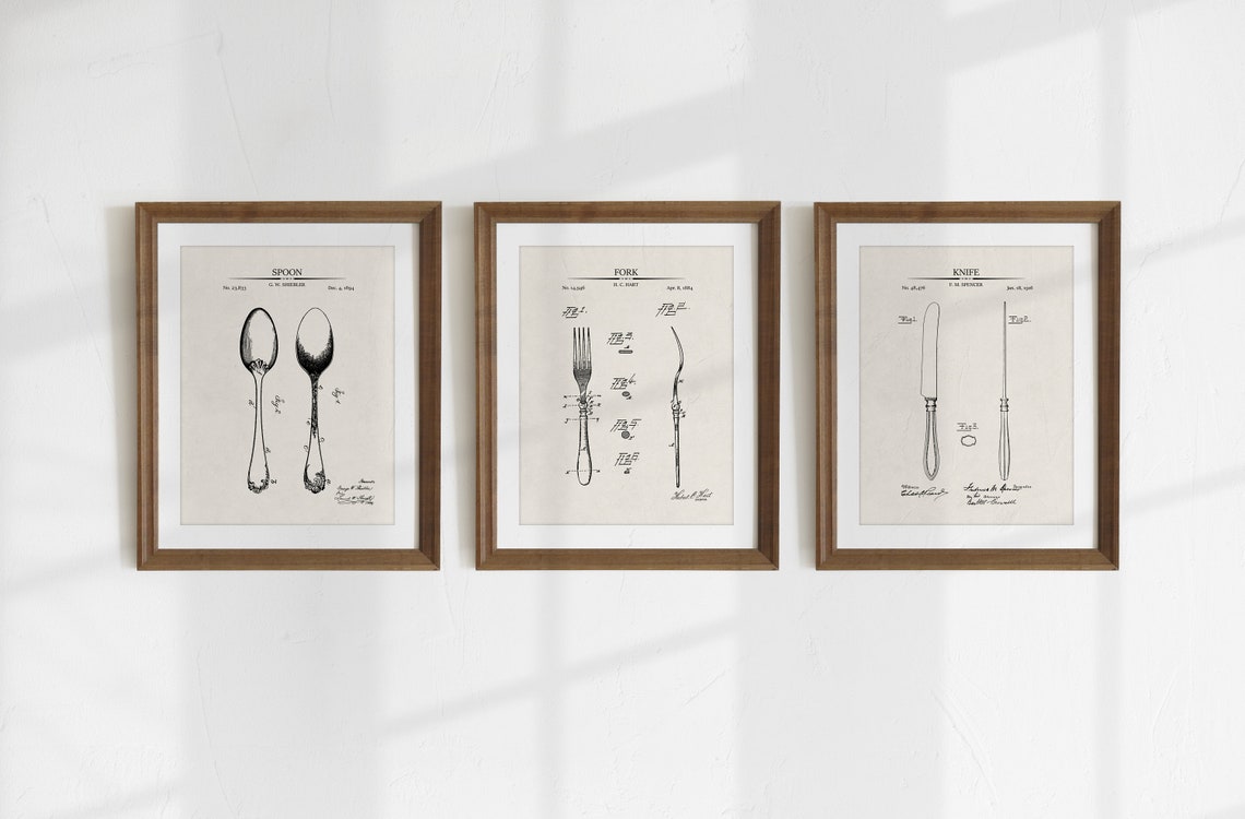 Dining Room Prints Set of 3 Printable Patent Artwork Etsy