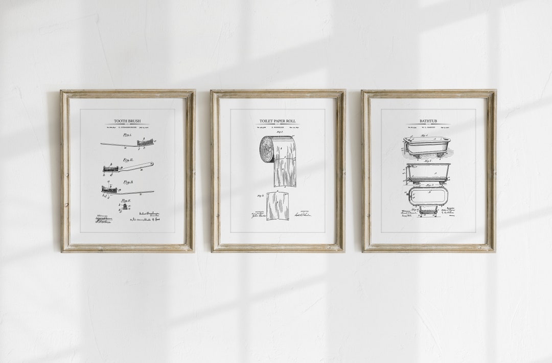 Bathroom Patent Print Set Of 4 – Vintage 8x10 Unframed Art For Restroom Decor