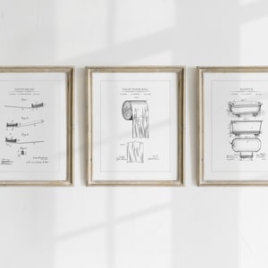 Bathroom Patent Prints - Set of 3 - Printable Patent Artwork ,  Bathroom Wall Art, Printable Posters - INSTANT DOWNLOAD