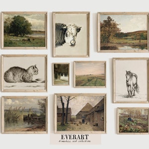 Vintage Farmhouse Gallery Wall Prints - Set of 10 - Printable Paintings & Drawings, Farm Wall Art, Country Home Decor, INSTANT DOWNLOAD