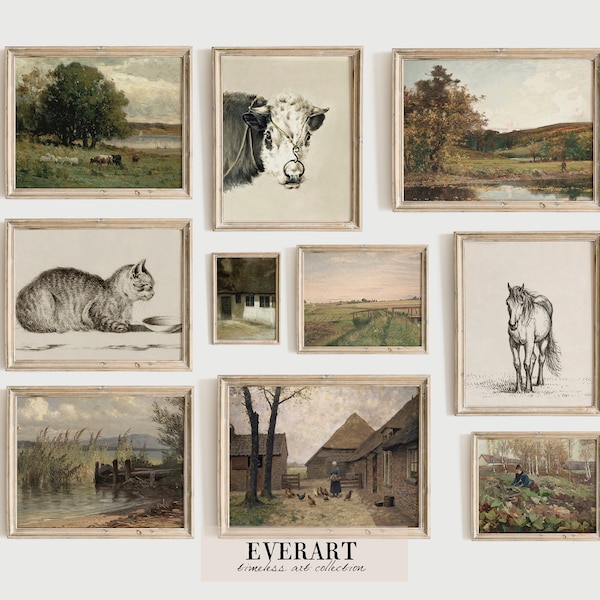 Vintage Farmhouse Gallery Wall Prints - Set of 10 - Printable Paintings & Drawings, Farm Wall Art, Country Home Decor, INSTANT DOWNLOAD