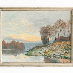Vintage Spring River Painting, French Country Wall Art, Landscape Painting, Farmhouse Decor | Printable Painting, #64 , INSTANT DOWNLOAD