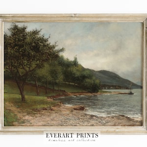 French Landscape Painting, Vintage Muted Lake Print | PRINTABLE #173