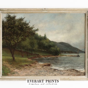 French Landscape Painting, Vintage Muted Lake Print | PRINTABLE #173