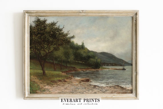 French Landscape Painting, Vintage Muted Lake Print | PRINTABLE #173