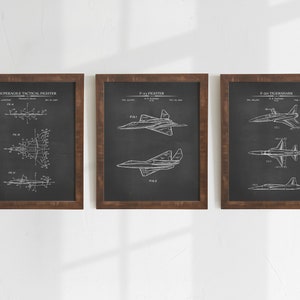 Fighter Jet Patent Prints - Set of 3 - Printable Patent Artwork , Fighter Jet Wall Art, Pilot Gift,  Airplane Poster Set - INSTANT DOWNLOAD