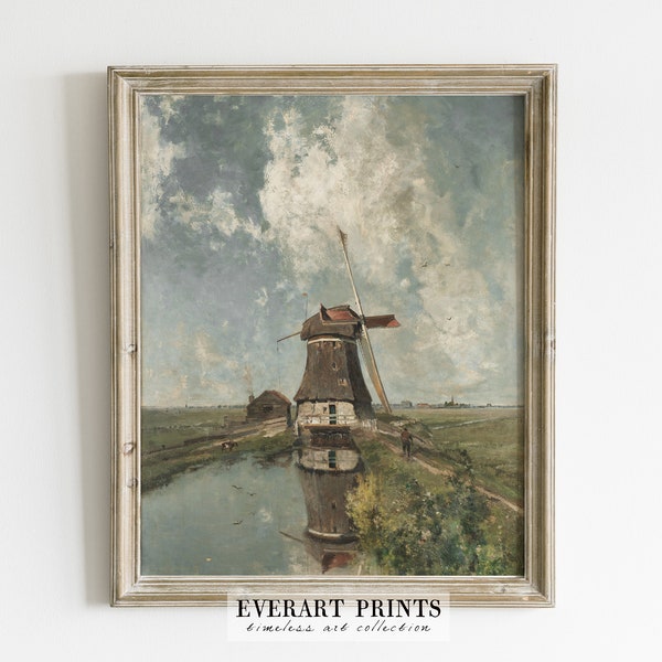 Vintage Windmill Print, Dutch Country Painting, Farmhouse Wall Art | Printable Painting, #3 , INSTANT DOWNLOAD