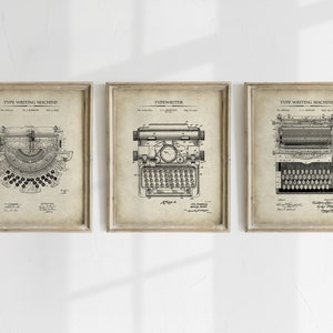 Impresiones de patentes de máquinas de escribir vintage - Conjunto de 3 - Ilustraciones de patentes imprimibles, Arte de pared de máquinas de escribir vintage, carteles de máquinas de escribir - DESCARGA INSTANTÁNEA