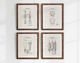 Bakery Patent Prints - Set of 4 - Printable Patent Artwork - Bakery Wall Art - Gift for Chef, Pastry Chef or Baker - INSTANT DOWNLOAD