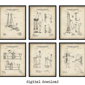 Vintage Workout Patent Prints - Set of 6 - Printable Patent Artwork, Vintage Exercise Machines, Gym Wall Art - INSTANT DOWNLOAD